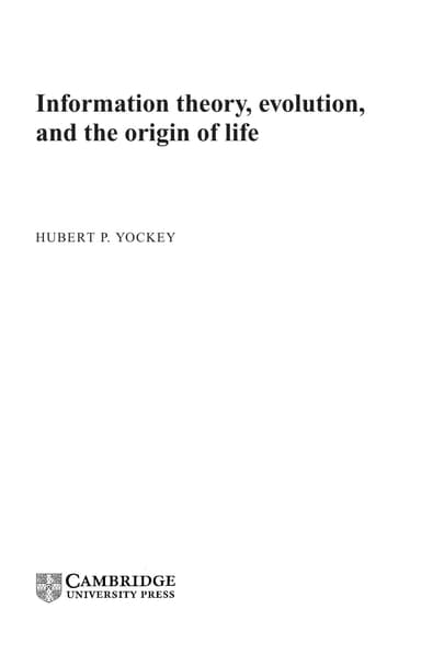 Information theory, evolution, and the origin of life cover