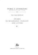 Studies in Renaissance thought and letters cover