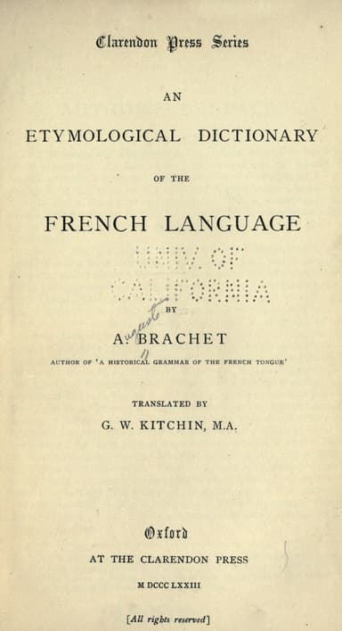 An etymological dictionary of the French language cover