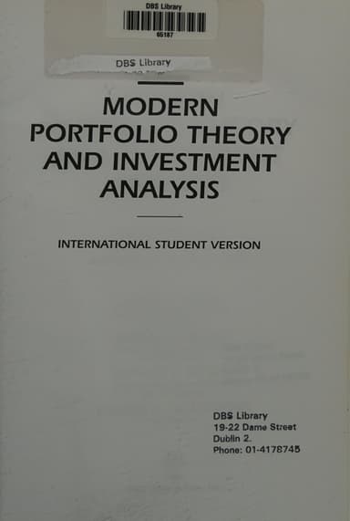 Modern Portfolio Theory and Investment Analysis, Eighth Edition International Student Version cover