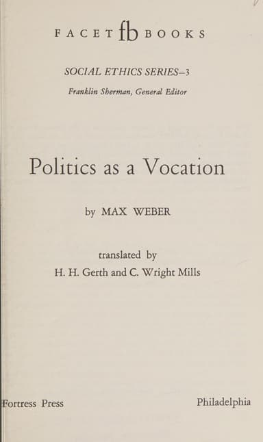 Politics as a vocation cover