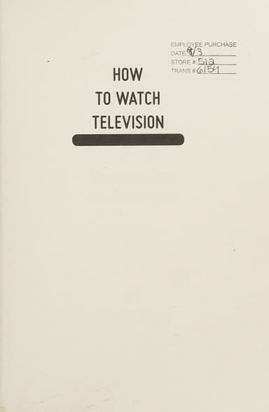 How to Watch Television cover