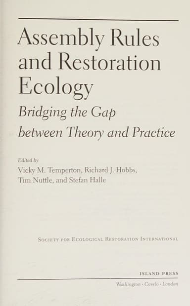Assembly rules and restoration ecology cover