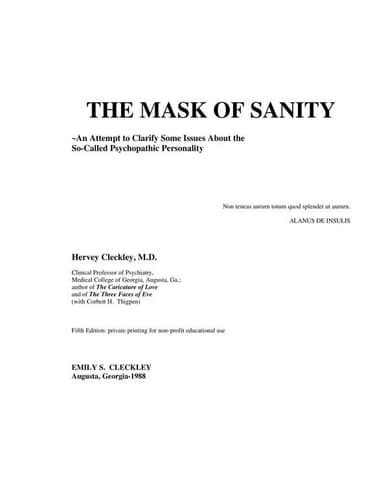 The mask of sanity cover