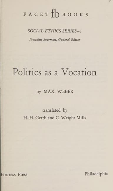 Politics as a vocation cover